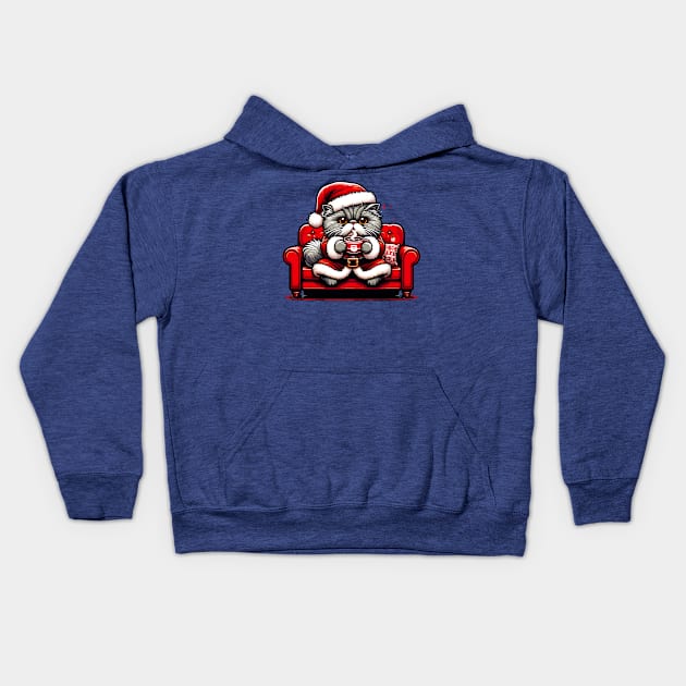 Persian Cat Drinking Coffee Christmas Kids Hoodie by Graceful Designs